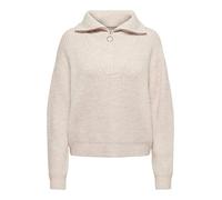 ONLY ONLBAKER Women's L/S Zip KNT NOOS Pullover, Cloud Dancer/Detail: Melange, XS, Cloud Dancer/Detail:Melange, XS