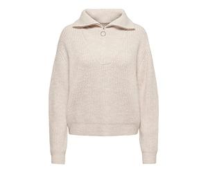ONLY ONLBAKER Women's L/S Zip KNT NOOS Pullover, Cloud Dancer/Detail: Melange, XS, Cloud Dancer/Detail:Melange, XS