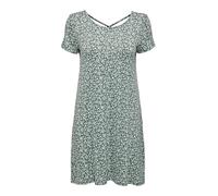 ONLY ONLBERA Women's Loose Shirt Dress, Mini Basic Short Sleeve Summer Dress, Back Neck Lacing, Colours: Green, Size: M, Balm Green/AOP: White Flowers, M