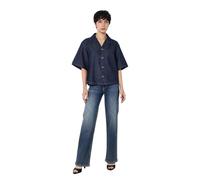 ONLY Onlellis Women's Female Denim Shirt S/S Loose Shirt DNM AKM, Dark Denim Blue, S
