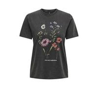 ONLY ONLLUCY Women's Printed T-Shirt Short Sleeve Basic Crew Neck Top with Writing Printed Short Sleeve, Nero/Stampa: Flowerchild, M