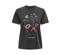 ONLY ONLLUCY Women's Printed T-Shirt Short Sleeve Basic Crew Neck Top with Writing Printed Short Sleeve, Nero/Stampa: Flowerchild, XL