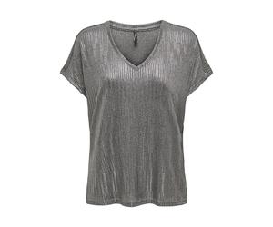 ONLY ONLMIRINDA S/S V-Neck Top JRS, Dark Grey Melange/Detail: Gun Metallic, S