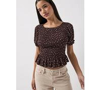 Only Onlmolly Short Sleeve Smock Top, Brown, Size L, Women Brown