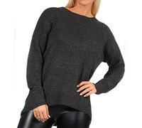 ONLY ONLNANJING Women's Warm Knitted Pullover Long Sleeve Crew Neck Knitted Sweater Loose Stretch Jumper, Dark Grey Blend, M