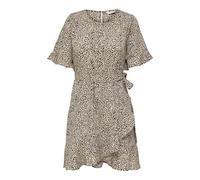 ONLY Onlnew Olivia S/S Women's Short Wrap Dress, Silver Mink/AOP:lina Small Leo, M