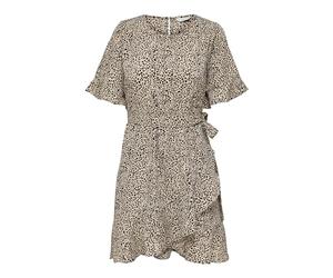 ONLY Onlnew Olivia S/S Women's Short Wrap Dress, Silver Mink/AOP:lina Small Leo, M