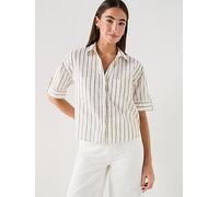 Only Onltizana Stripe Short Sleeve Co-ord Shirt, Grey, Size Xs, Women Grey