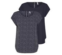 ONLY Onlvic Women's Regular Fit T-Shirt, Pack of 2, Crew Neck, Short Sleeve Blouse Top, Summer Basic Pattern, Plain White, Black, Green, Rose, Blue, 34 36 38 40 42 44, Night Sky (15284243), 12