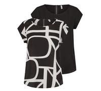 ONLY Onlvic Women's Regular Fit T-Shirt, Pack of 2, Crew Neck, Short Sleeve Blouse Top, Summer Basic Pattern, Plain White, Black, Green, Rose, Blue, 34 36 38 40 42 44, Black/Maritime Great Logo