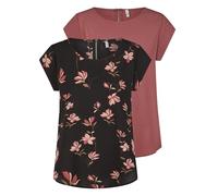 ONLY Onlvic Women's Regular Fit T-Shirt, Pack of 2, Crew Neck, Short Sleeve Blouse Top, Summer Basic Pattern, Plain White, Black, Green, Rose, Blue, 34 36 38 40 42 44, Rose Brown (15284243), 14