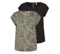 ONLY Onlvic Women's Regular Fit T-Shirt, Pack of 2, Crew Neck, Short Sleeve Blouse Top, Summer Basic Pattern, Plain White, Black, Green, Rose, Blue, 34 36 38 40 42 44, Black (15284243), 10