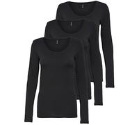 ONLY Pack of 3 Women's Long-Sleeved Shirt Black and White Long Sleeve Basic Long Sleeve Summer 95% Cotton XS S M L XL 15209156, Pack of 3 Black, L