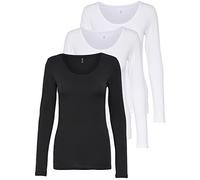ONLY Pack of 3 Women's Long-Sleeved Shirt Black and White Long Sleeve Basic Long Sleeve Summer 95% Cotton XS S M L XL 15209156, Pack of 3 colour mix 2, S