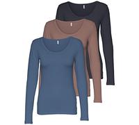 ONLY Pack of 3 Women's Long-Sleeved Shirt Black and White Long Sleeve Basic Long Sleeve Summer 95% Cotton XS S M L XL 15209156, Pack of 3 colour mix 4, L