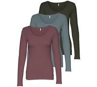 ONLY Pack of 3 Women's Long-Sleeved Shirt Black and White Long Sleeve Basic Long Sleeve Summer 95% Cotton XS S M L XL 15209156, Pack of 3 colour mix 5, XS