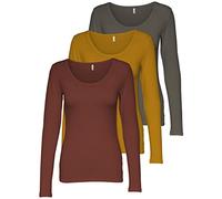 ONLY Pack of 3 Women's Long-Sleeved Shirt Black and White Long Sleeve Basic Long Sleeve Summer 95% Cotton XS S M L XL 15209156, Pack of 3 colour mix 3, XL