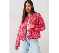 Only Printed Quilted Button Down Jacket - Red, Red, Size Xs, Women Red