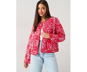 Only Printed Quilted Button Down Jacket, Red, Size Xs, Women Red