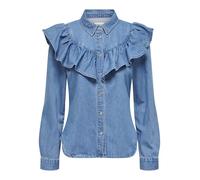 ONLY Qyt Noos Women's Onlindigo LS Frill DNM Shirt, Medium Blue (Medium Blue Denim), S