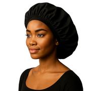 Only Reusable Oil Proof Nightcap, Protective Hair Bonnet and Shower Cap Too. Leakproof, Oilproof, and Waterproof. Larger Area to Accommodate Long Hair, Comfort Elastic Band (Medium to Large) Black
