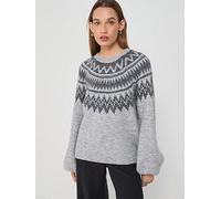 Only Reykja Long Sleeve Fairisle Knit Jumper, Grey, Size Xs, Women Grey