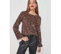 Only Sequin Bow Tie Top, Brown, Size S, Women Brown