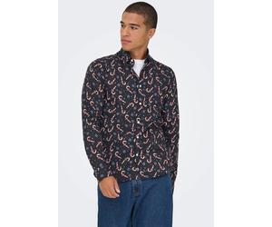 Only & Sons - Elf Xmas AOP Slim Poplin Black - Shirt - black - S - 100% Cotton S