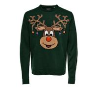 Only & Sons Green Christmas Rudolph the Red Nose Reindeer Jumper with Round Neck