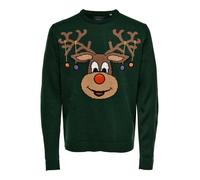 Only & Sons Green Christmas Rudolph the Red Nose Reindeer Jumper with Round Neck