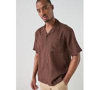 ONLY & SONS Laurence Short Sleeve Linen Blend Resort Shirt, Coffee Bean, Size S, Men Coffee Bean
