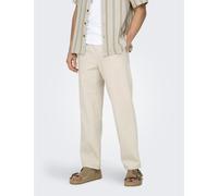 Only & Sons male Straight Fit Cotton Rich Trousers with Linen - Beige, Beige