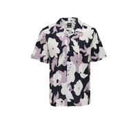 Only & Sons Mens Floral Short Sleeve Button-Up Shirt - Purple Linen - Size Large