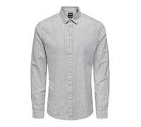 ONLY & SONS Men's Onscaiden LS Stripe Linen Shirt 6601, Dark Navy, XS