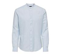 Only & Sons Men's Onscaiden Ls Mao Stripe Linen Shirt Noos Long Sleeve, Cashmere Blue, L