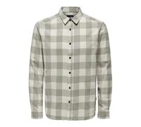 Only & Sons Checkered Lumberjack Shirt Essential Long Sleeve Plaid Flannel Top Leisure Slim Blouse Cotton ONSGUDMUND, Colours:White, Size:L