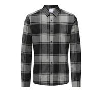 Only & Sons Checkered Lumberjack Shirt Essential Long Sleeve Plaid Flannel Top Leisure Slim Blouse Cotton ONSGUDMUND, Colours:Black-Dark Grey, Size:M