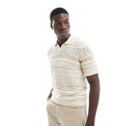 Only & Sons Mens relaxed fit open knit polo in beige stripe - White - Size 2XL