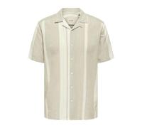 ONLY & SONS Men's Short Sleeve Resort Collar Button Down Linen Summer Top, Khaki, L