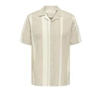 ONLY & SONS Men's Short Sleeve Resort Collar Button Down Linen Summer Top, Khaki, M