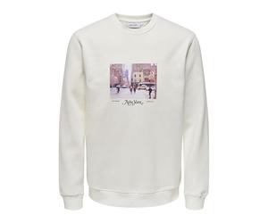 ONLY&SONS Men's Sweatshirt with Print Crew Neck Long Sleeve Casual Modern Versatile, Ballerino Di Nuvola, S
