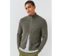 ONLY & SONS Mens Textured Zip Through High Neck Cardigan, Beluga, Size L, Men Beluga