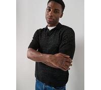 ONLY & SONS Nyle Life Short Sleeve Open Collar Knitted Polo Shirt, Black, Size 2Xl, Men Black