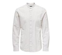 ONLY & SONS Men's Onscaiden Ls Mao Stripe Linen Shirt Noos Long Sleeve, Chinchilla, M