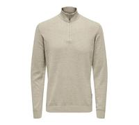 ONLY & SONS Men's Onsloui Reg 12 Mel Half Zip Knit Jumper, Oatmeal, L