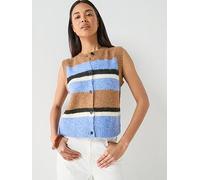 Only Stripe Button Up Knitted Vest, Multi, Size Xl, Women Print