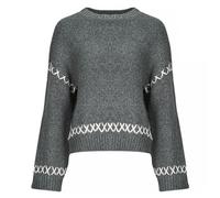 ONLY Women's Onlamanda Life LS O-Neck Detail CC KNT Knitted Jumper, Dark Grey Melange/Detail:Cloud Dancer, XL