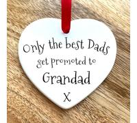 Only The Best Dads Get Promoted To Grandad | Ceramic Heart Ornament Plaque Sign | Black