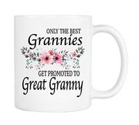 Only The Best Grannies Get Promoted To Great Granny - Flowers - Mug - Greta Granny To Be Gift - Great Granny To Be Mug