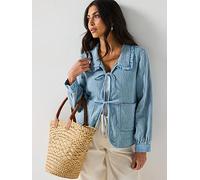 Only Tie Front Denim Shacket, Blue, Size M, Women Blue